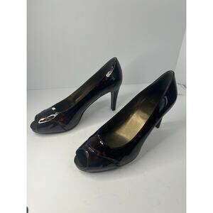 NWOT Stuart Weitzman Tortoise Shell Patent Leather Peep‎ Toe Platform Pumps 9.5M
